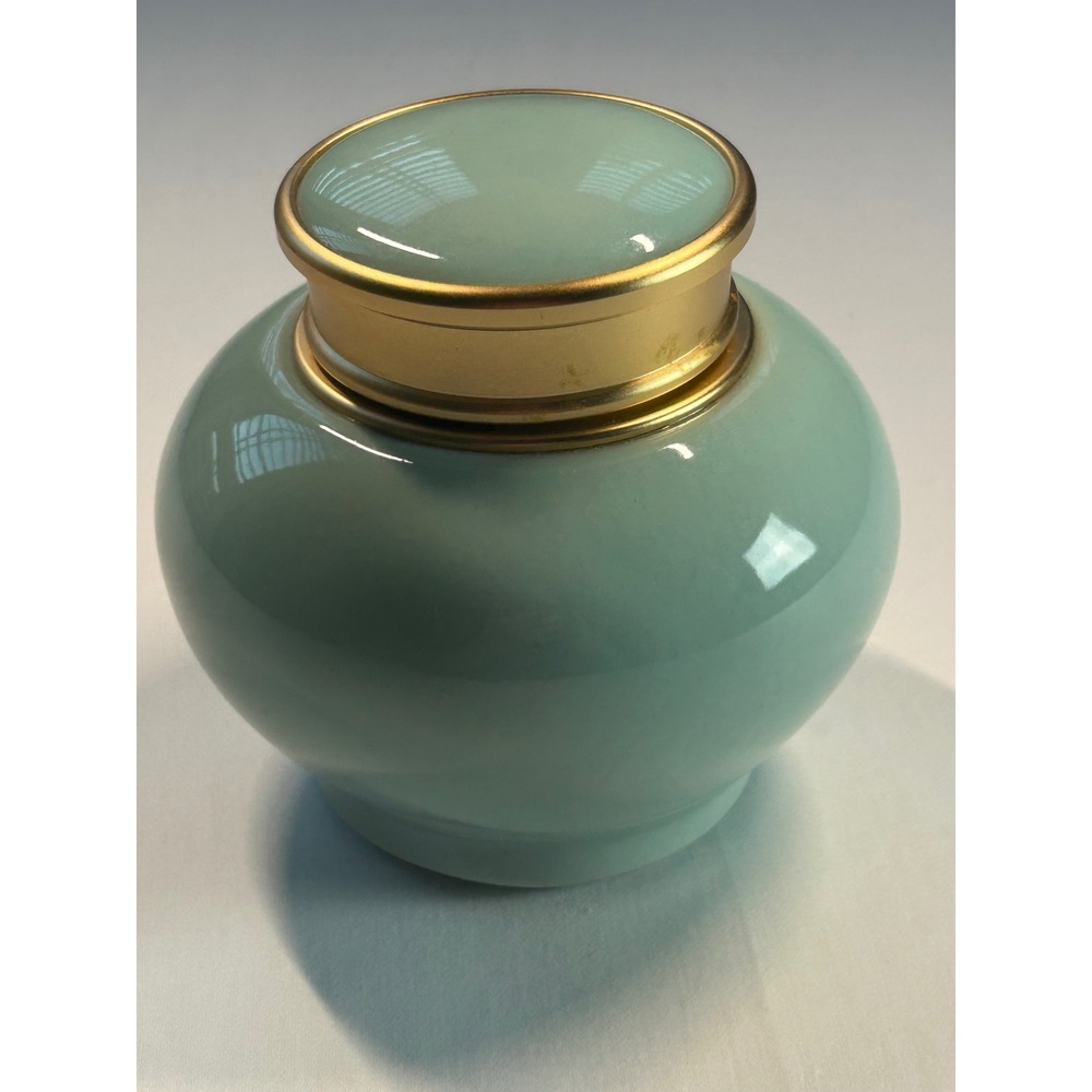 Porcelain Urn Jar Unisex OS Aqua Celadon Gold Trim Ginger Jar